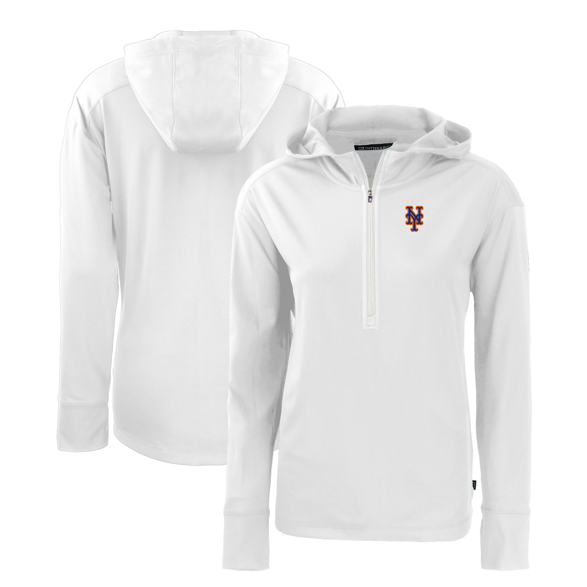 Women's Cutter & Buck White New York Mets Daybreak Eco Recycled Half-Zip Hoodie