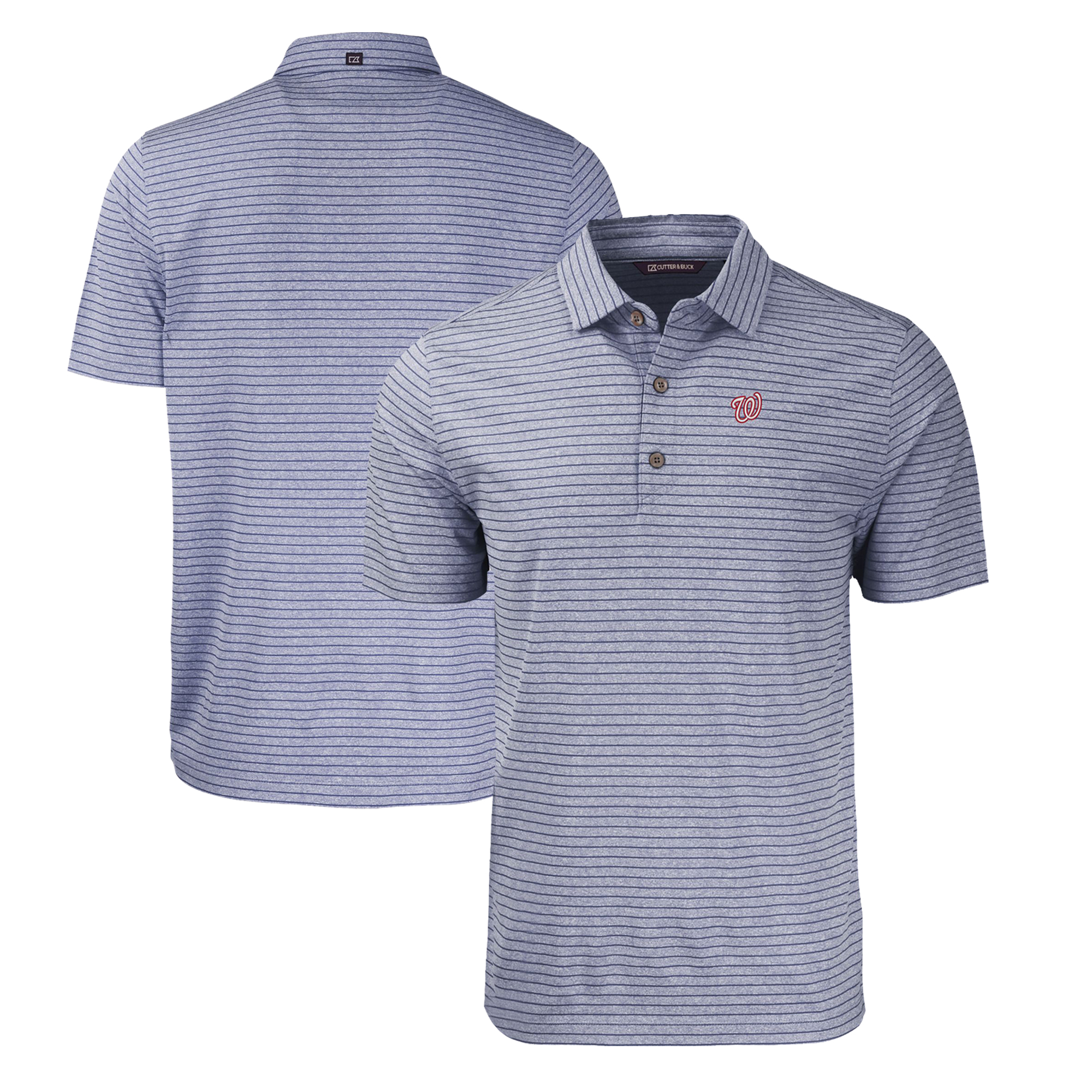 Men's Cutter & Buck Heather Navy Washington Nationals Forge Eco Heathered Stripe Stretch Recycled Polo