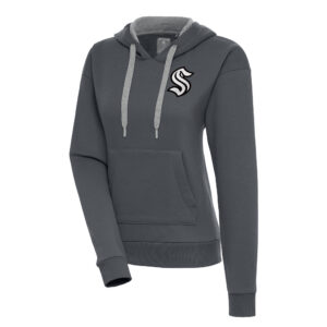 Women's Antigua  Charcoal Seattle Kraken Metallic Logo Victory Pullover Hoodie