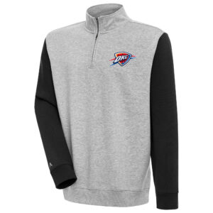 Men's Antigua  Heather Gray/Black Oklahoma City Thunder Victory Colorblock Quarter-Zip Pullover Top
