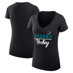 Women's G-III 4Her by Carl Banks Black San Jose Sharks Graphic Fitted V-Neck T-Shirt