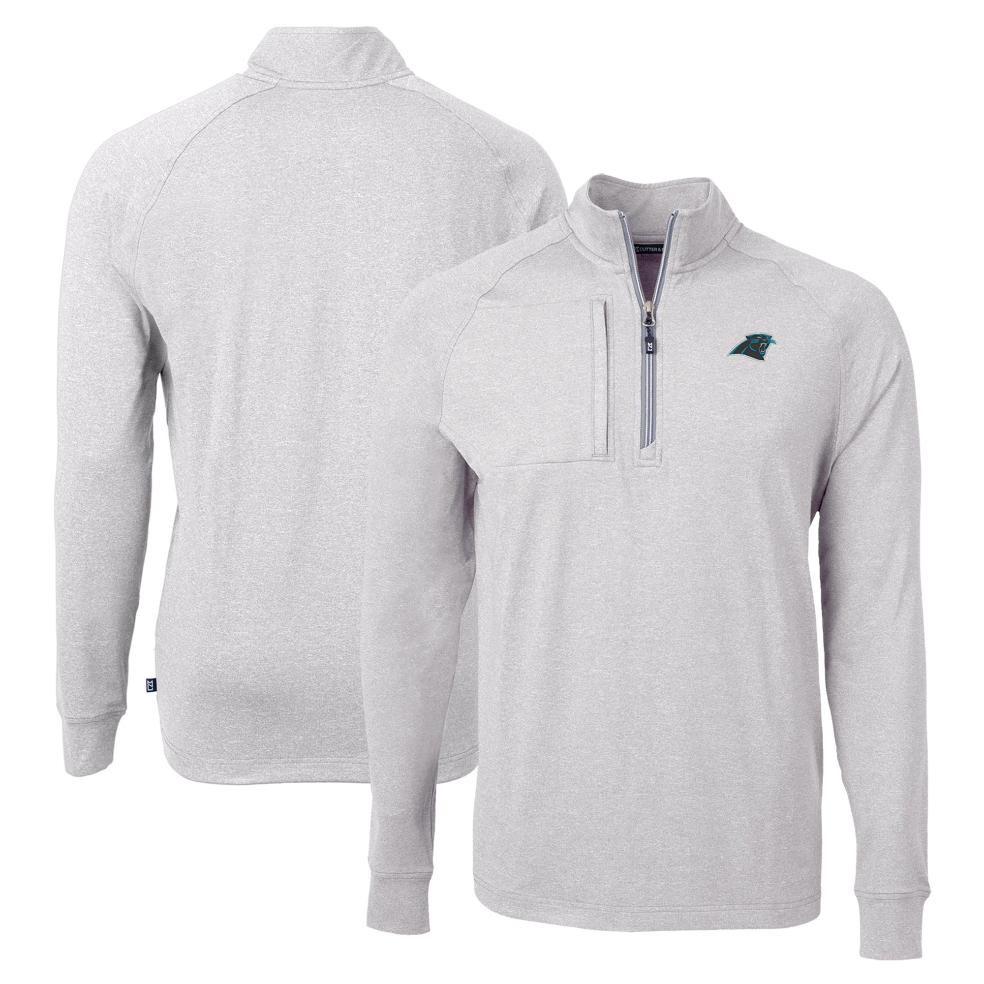 Men's Cutter & Buck Heather Gray Carolina Panthers Adapt Eco Knit Quarter-Zip Pullover Top