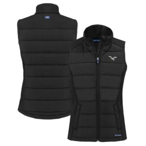 Women's Cutter & Buck  Black Philadelphia Eagles Throwback Evoke Hybrid Eco Softshell Recycled Full-Zip Vest