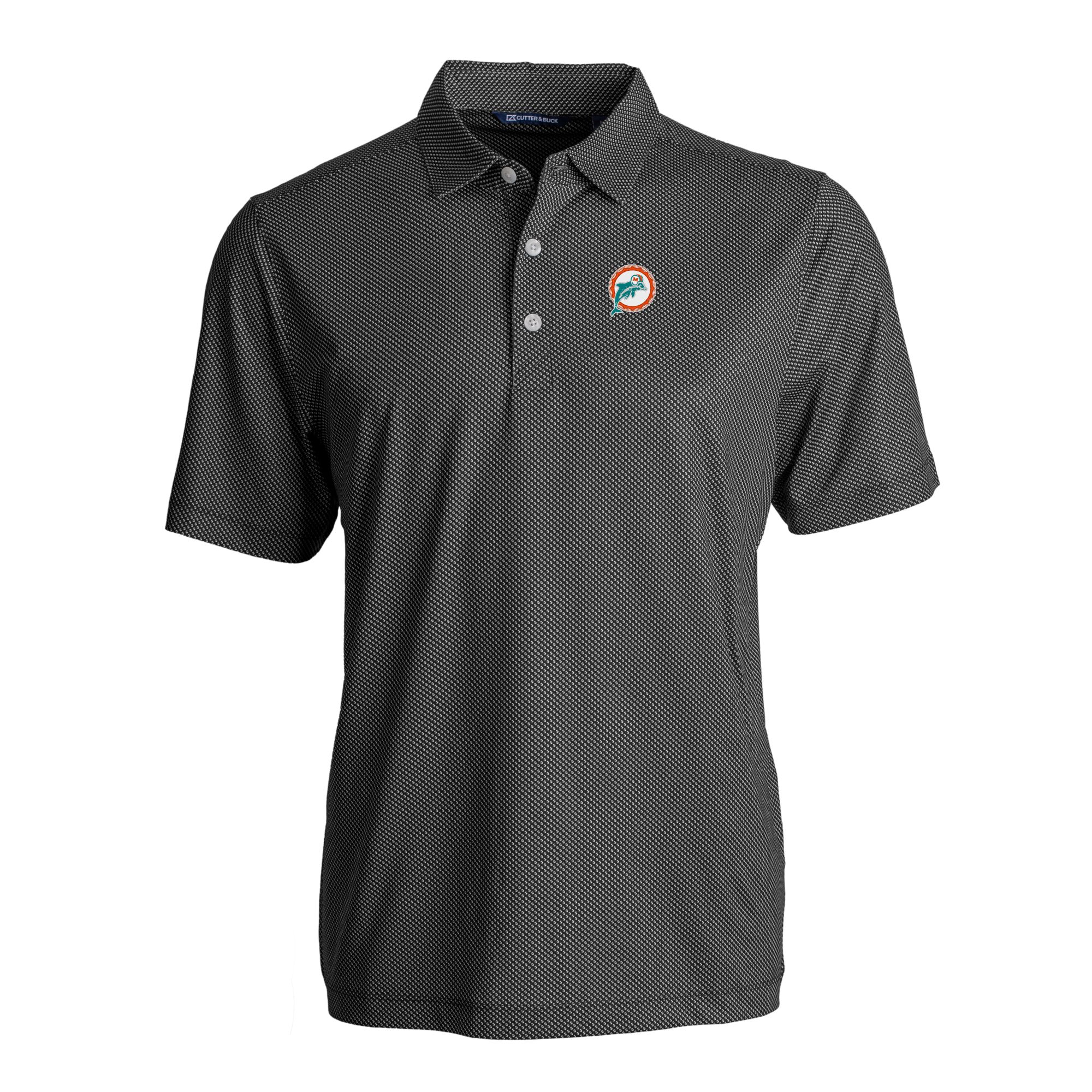 Men's Cutter & Buck Black Miami Dolphins Throwback Big & Tall Pike Eco Symmetry Print Stretch Recycled Polo - Image 8