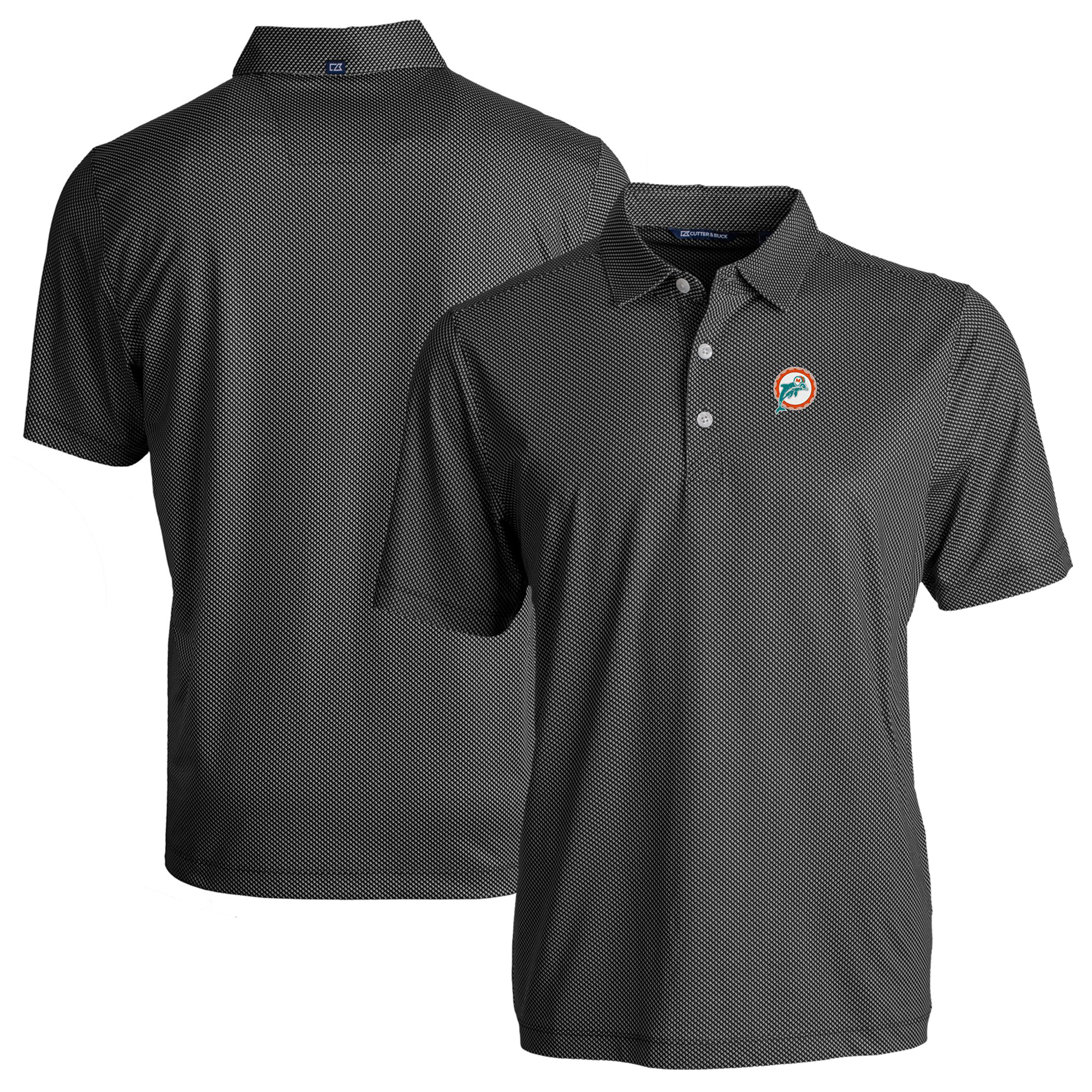 Men's Cutter & Buck Black Miami Dolphins Throwback Big & Tall Pike Eco Symmetry Print Stretch Recycled Polo