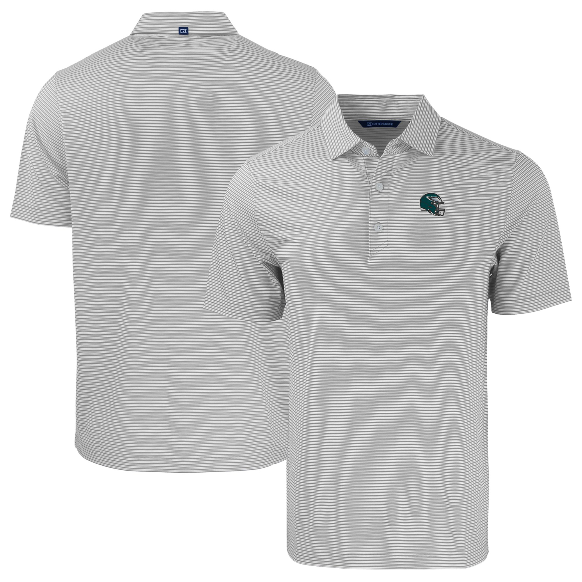 Men's Cutter & Buck Gray/White Philadelphia Eagles Helmet Big & Tall Forge Eco Double Stripe Stretch Recycled Polo - Image 5