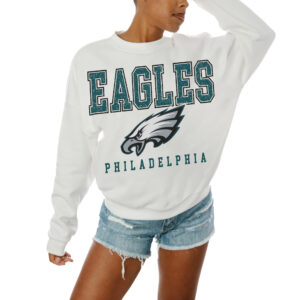 Women's Gameday Couture  White Philadelphia Eagles  Sunday Drives Oversized Crewneck Pullover Sweatshirt