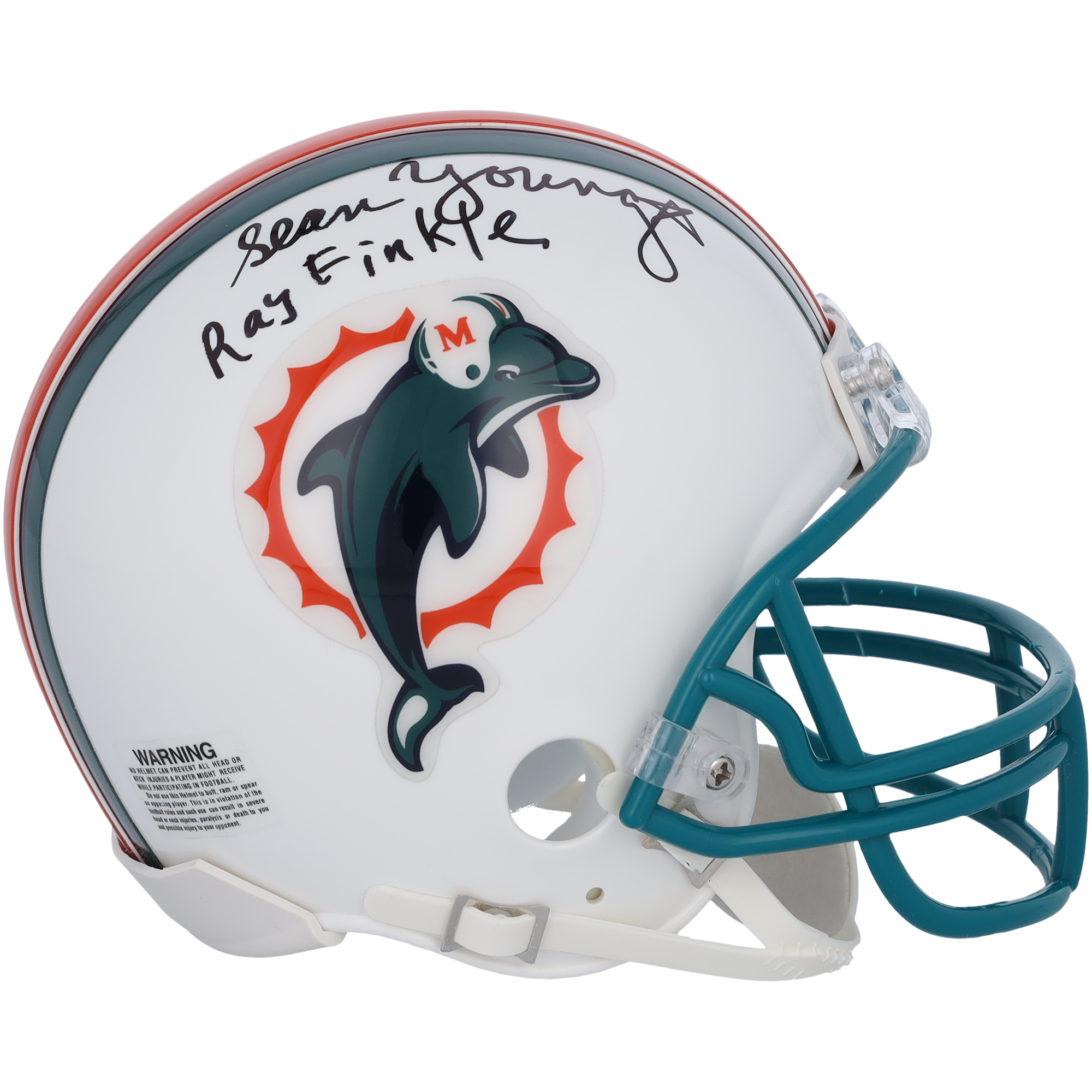 Sean Young Ace Ventura Autographed Riddell Throwback 1997-2012 Mini Helmet with "Ray Finkle" Inscription - Image 4
