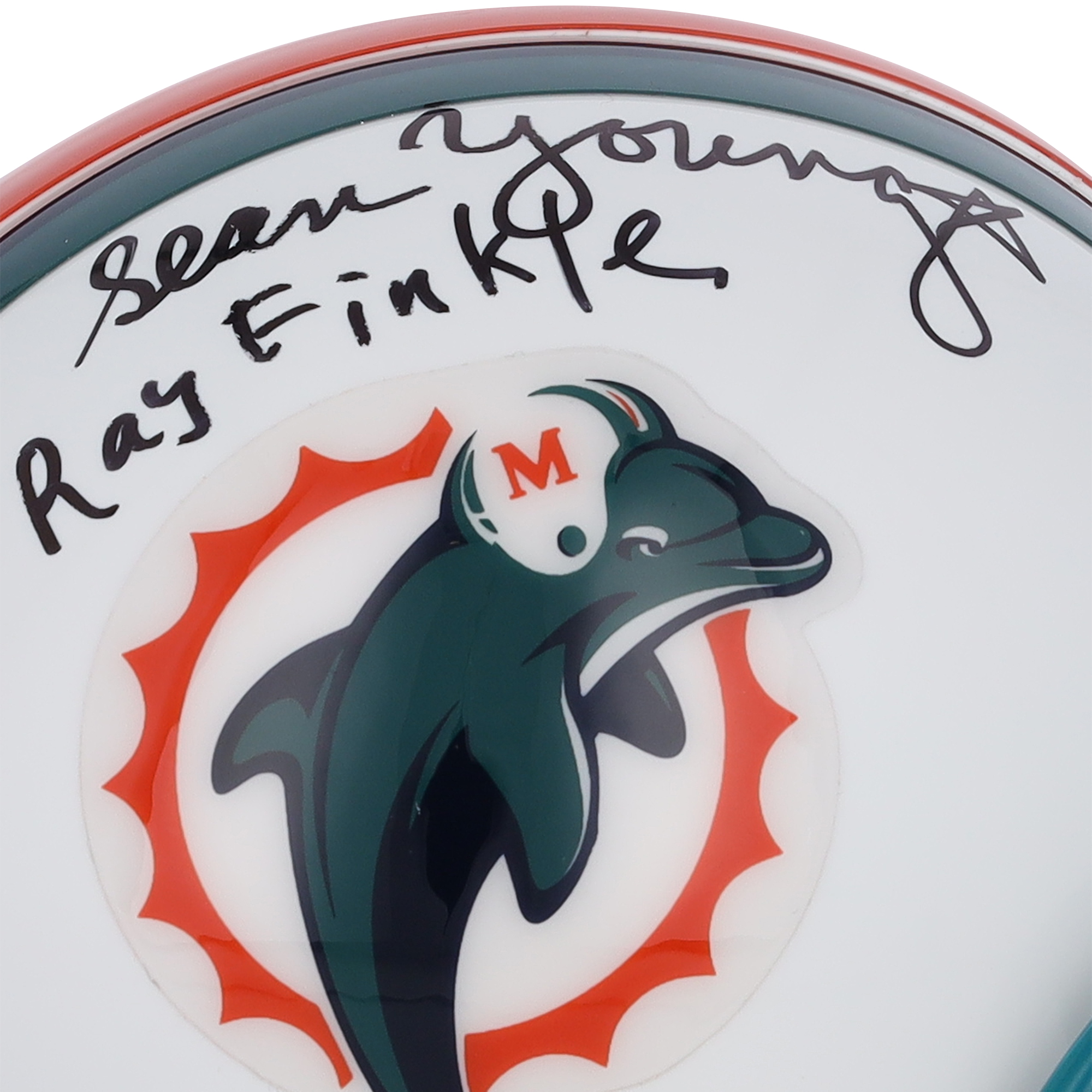 Sean Young Ace Ventura Autographed Riddell Throwback 1997-2012 Mini Helmet with "Ray Finkle" Inscription - Image 5