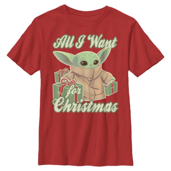Youth Mad Engine Grogu Red The Mandalorian All I Want For Christmas Graphic T-Shirt