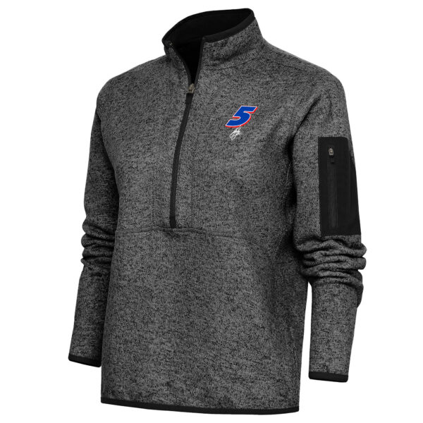 Women's Antigua Heather Black Kyle Larson Fortune Half-Zip Pullover Sweater