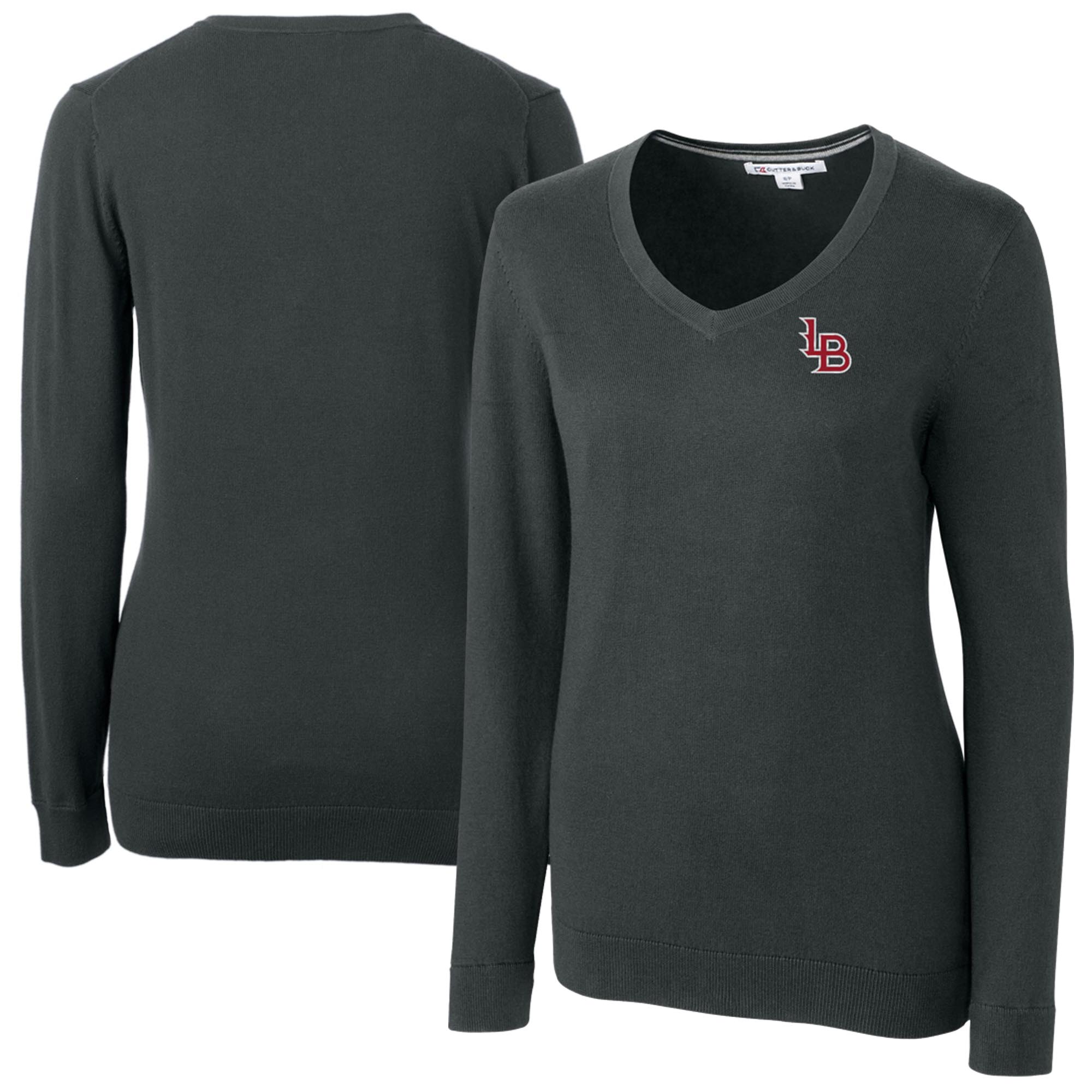 Women's Cutter & Buck Heather Charcoal Louisville Bats Lakemont Tri-Blend V-Neck Pullover Sweater - Image 5