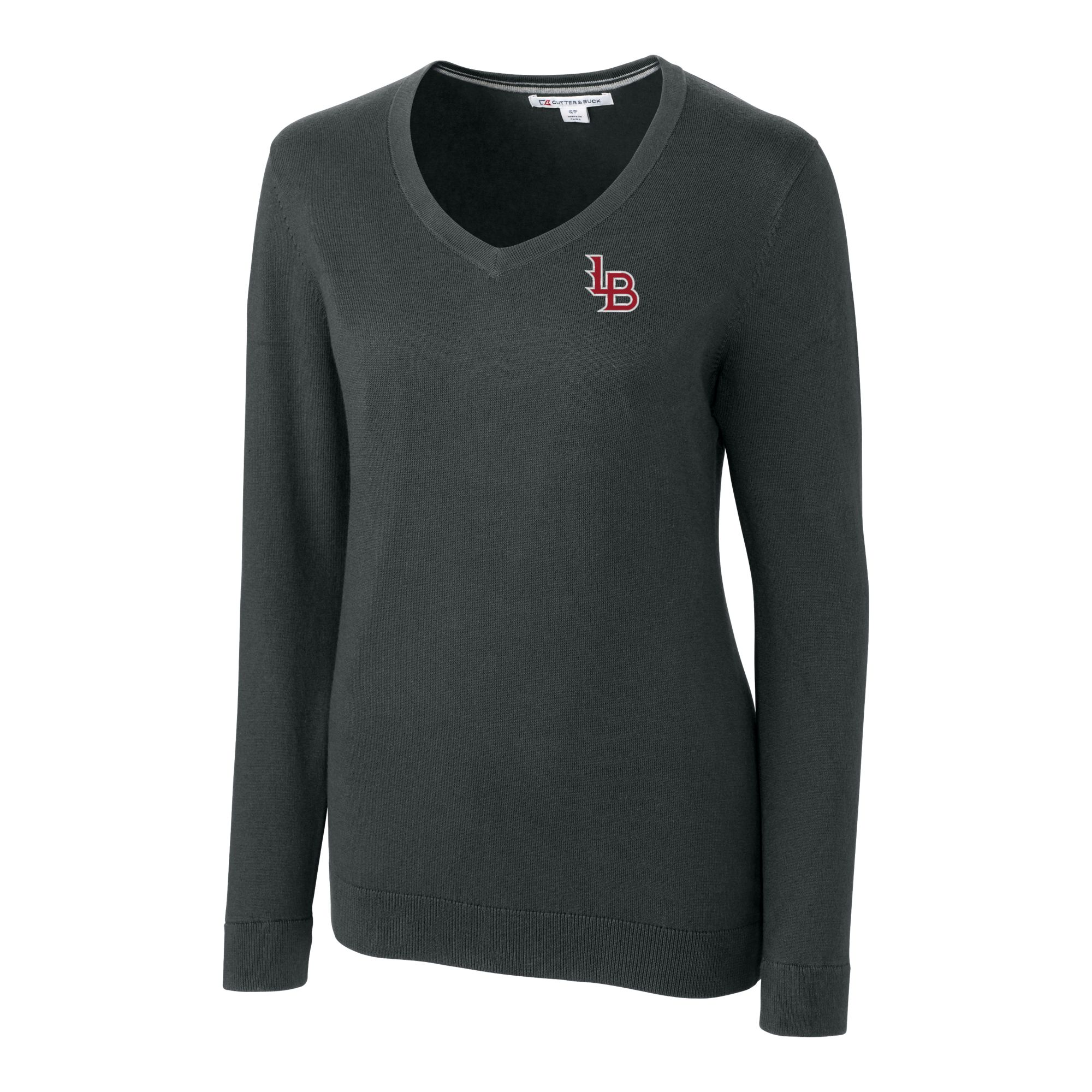 Women's Cutter & Buck Heather Charcoal Louisville Bats Lakemont Tri-Blend V-Neck Pullover Sweater - Image 6