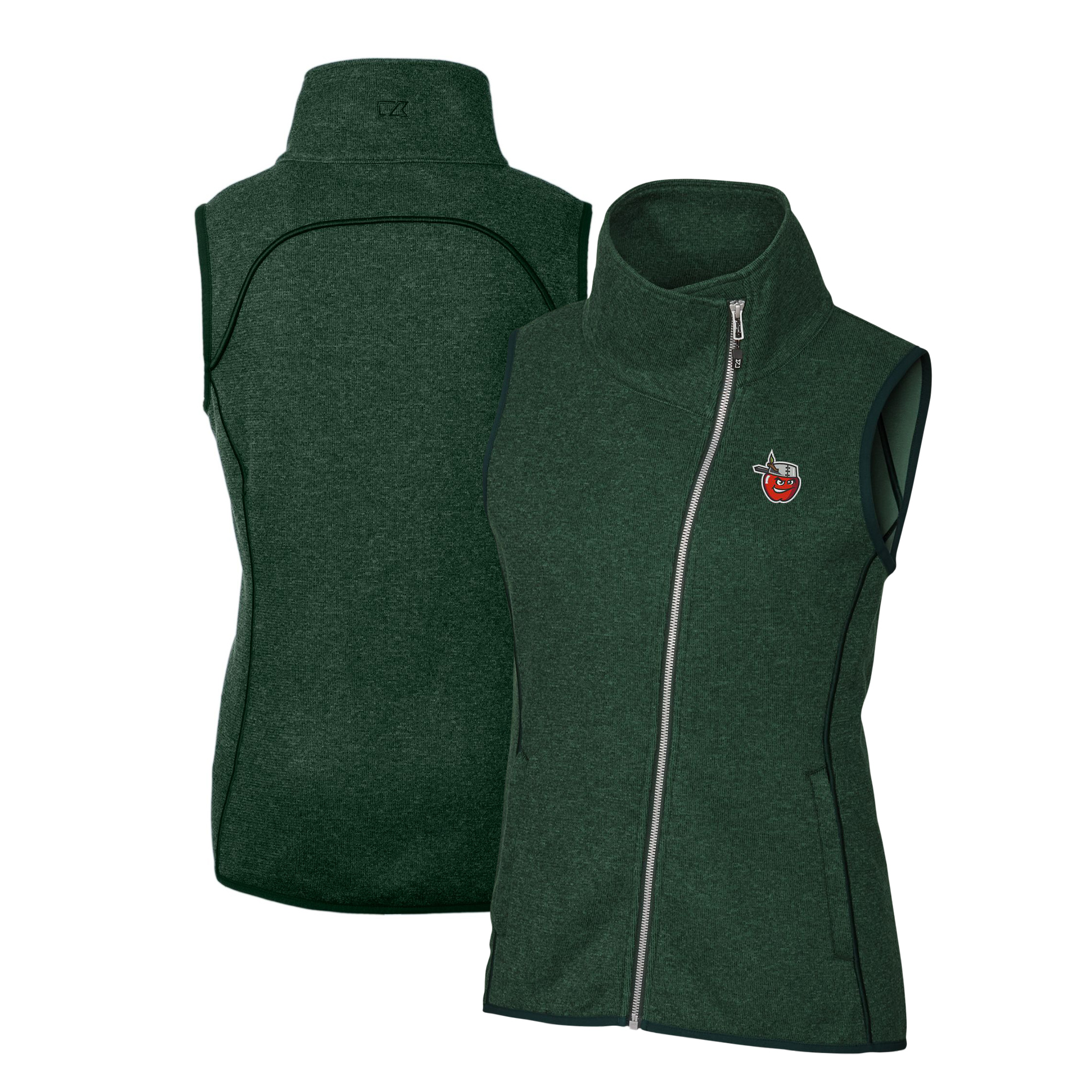 Women's Cutter & Buck Heather Green Fort Wayne TinCaps Mainsail Sweater Knit Asymmetrical Full-Zip Vest - Image 5