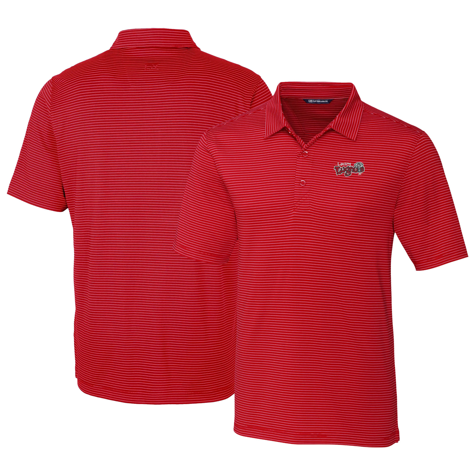 Men's Cutter & Buck Red Lansing Lugnuts Forge Pencil Stripe Stretch DryTec Polo