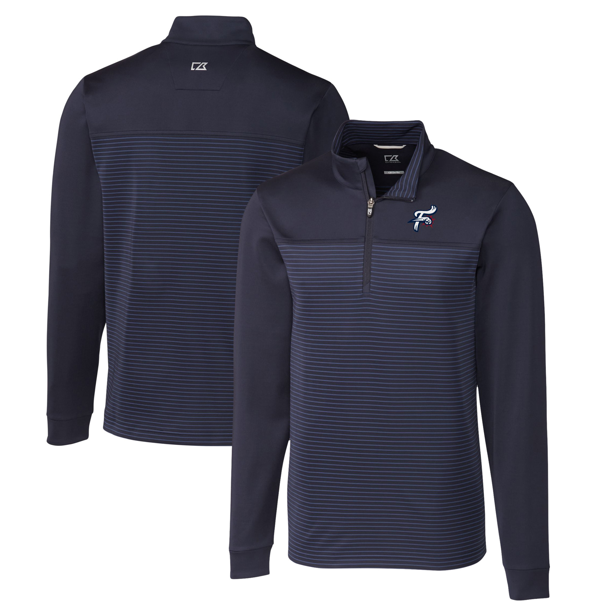 Men's Cutter & Buck Navy Reading Fightin Phils Traverse Stripe Stretch Quarter-Zip Pullover Top - Image 2