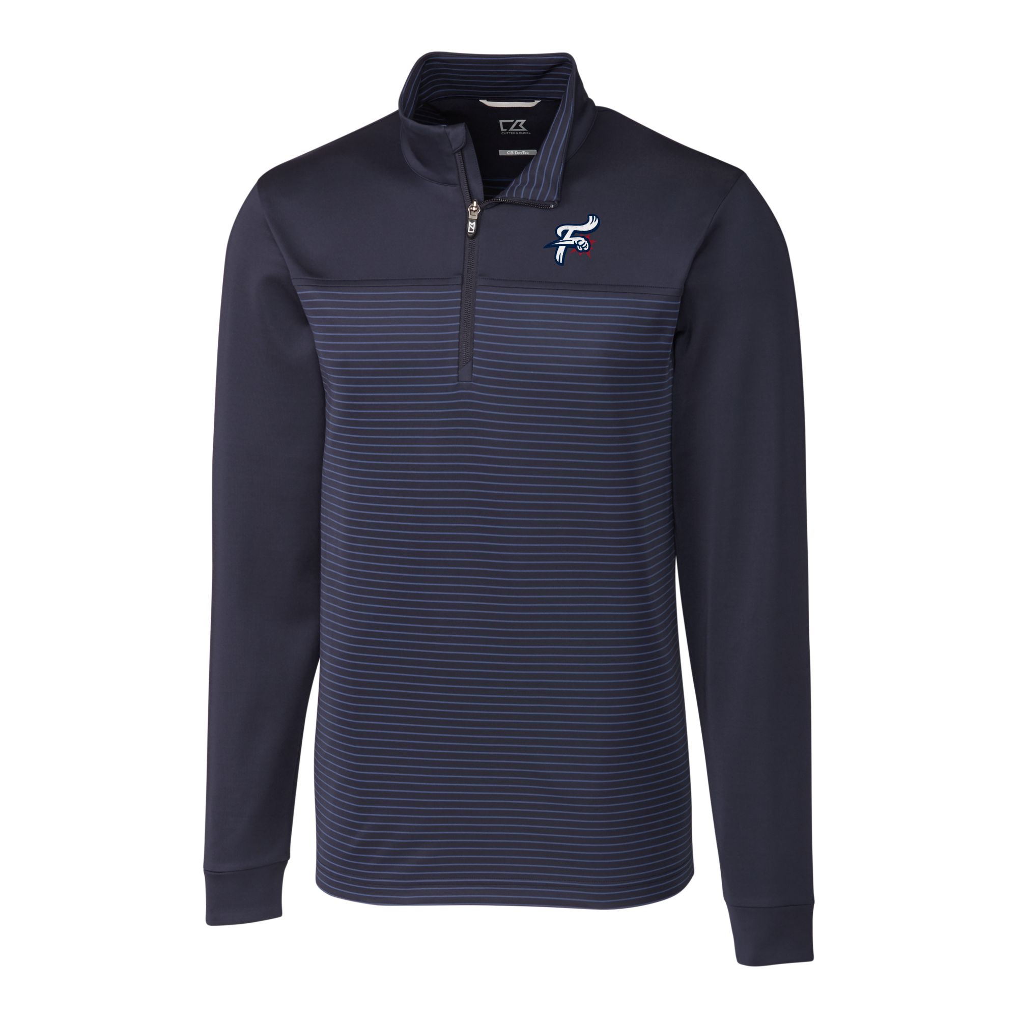 Men's Cutter & Buck Navy Reading Fightin Phils Traverse Stripe Stretch Quarter-Zip Pullover Top - Image 3