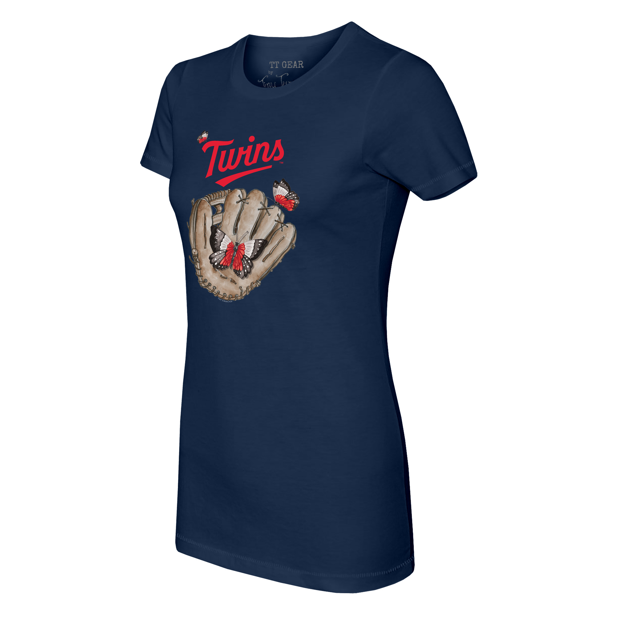 Women's Tiny Turnip Navy Minnesota Twins Butterfly Glove T-Shirt - Image 5