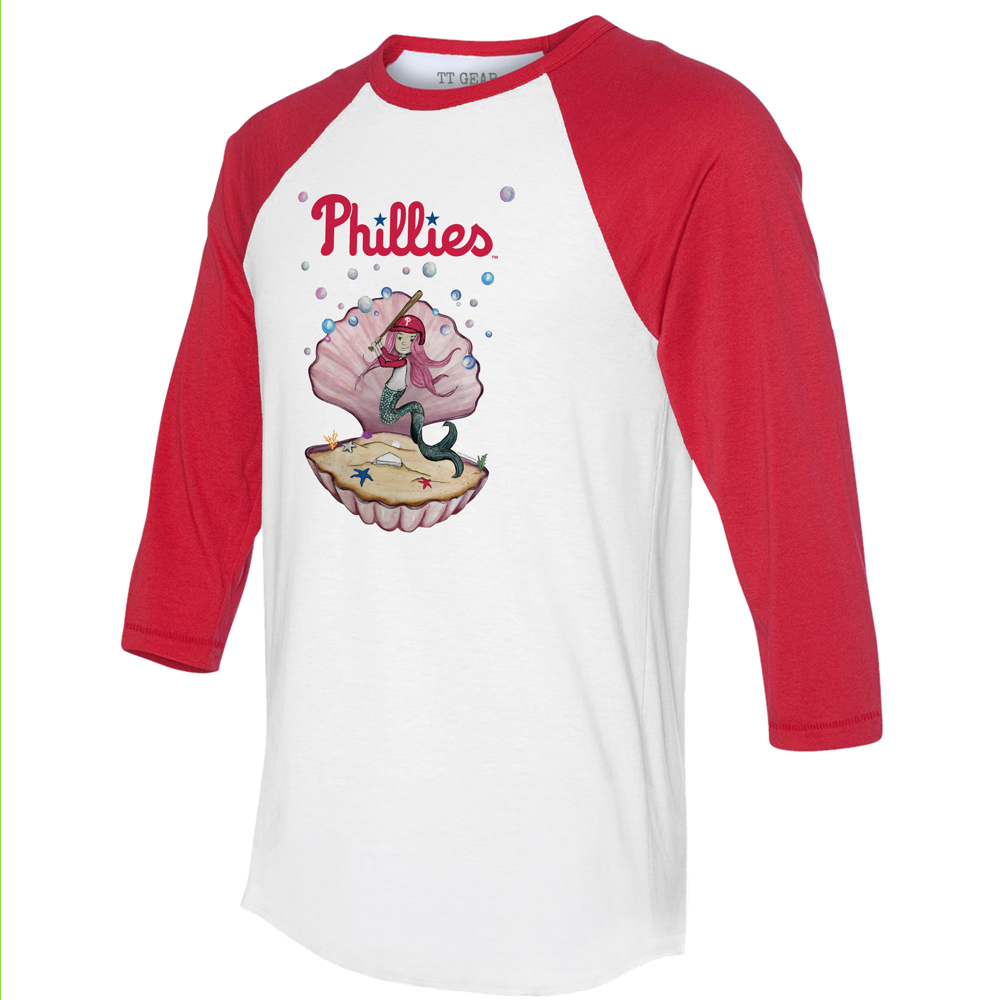 Unisex Tiny Turnip White/Red Philadelphia Phillies Mermaid 3/4-Sleeve Raglan T-Shirt - Image 7