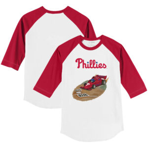 Youth Tiny Turnip White/Red Philadelphia Phillies Race Car 3/4-Sleeve Raglan T-Shirt