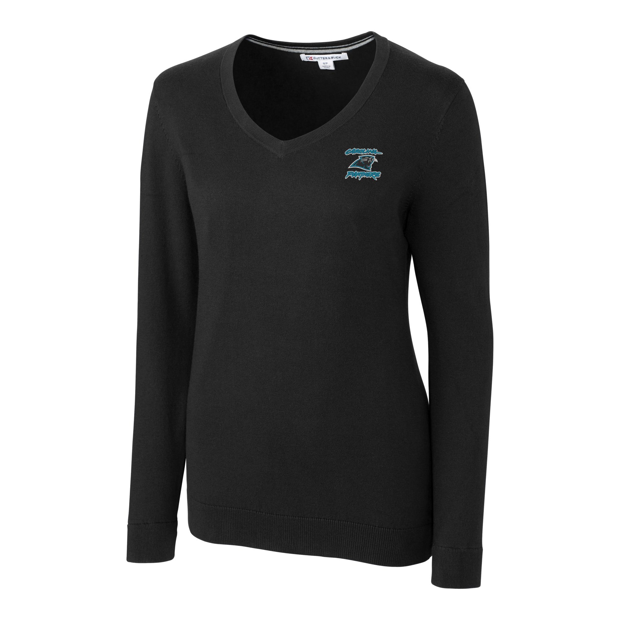 Women's Cutter & Buck Black Carolina Panthers Throwback Logo Lakemont Tri-Blend V-Neck Pullover Sweater - Image 6