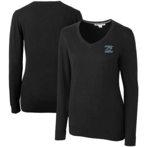 Women's Cutter & Buck Black Carolina Panthers Throwback Logo Lakemont Tri-Blend V-Neck Pullover Sweater