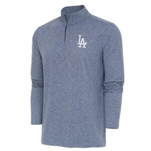 Men's Antigua  Heather Navy Los Angeles Dodgers Hunk Quarter-Zip Top