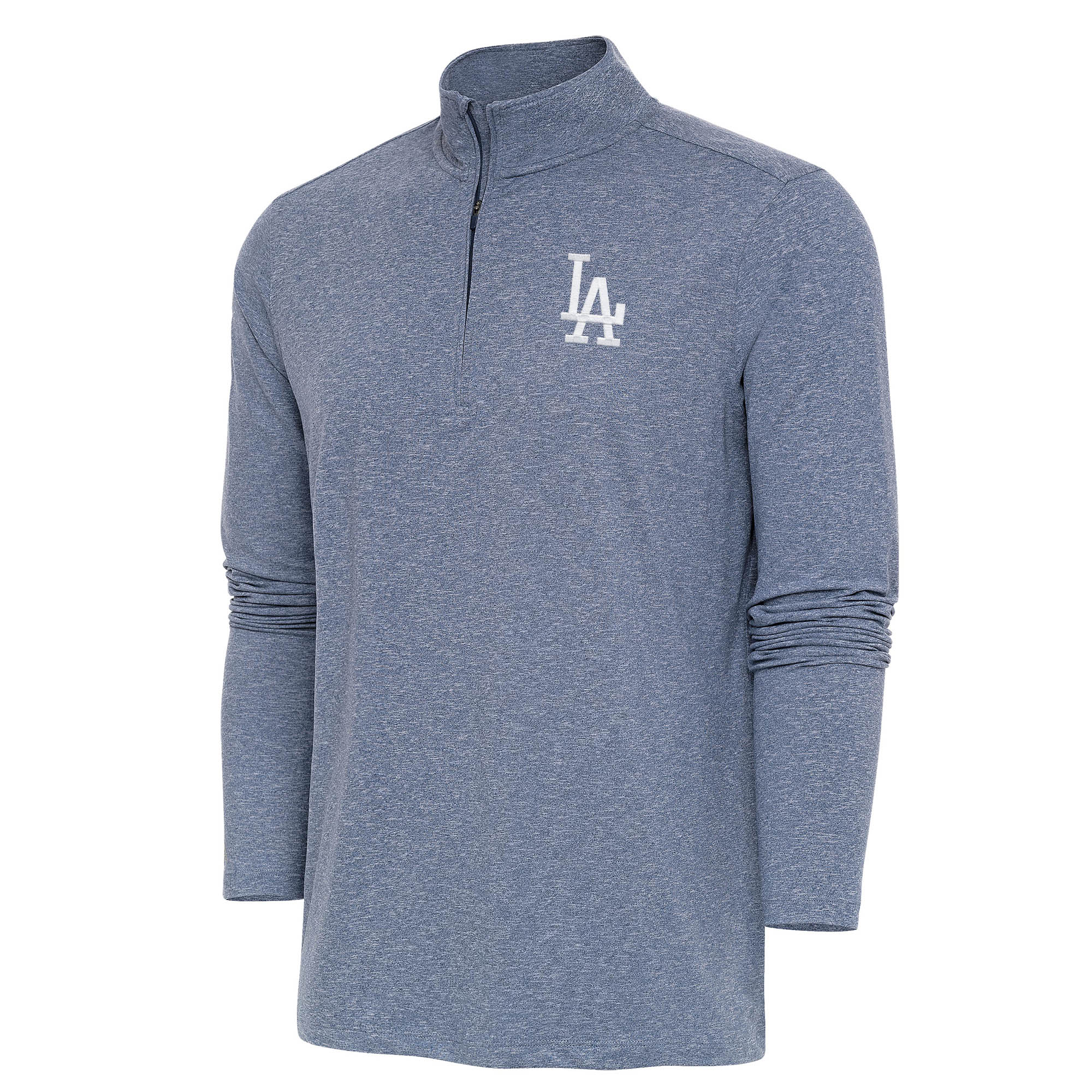 Men's Antigua Heather Navy Los Angeles Dodgers Hunk Quarter-Zip Top