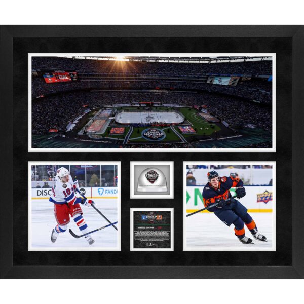 New York Rangers vs. New York Islanders Framed 20'' x 24'' 2024 NHL Stadium Series 3-Photograph Collage with Game-Used Ice - Limited Edition of 500