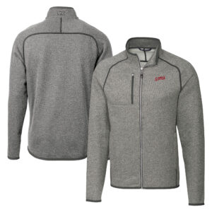 Men's Cutter & Buck  Heather Gray SMU Mustangs Vault Mainsail Sweater-Knit Full-Zip Jacket