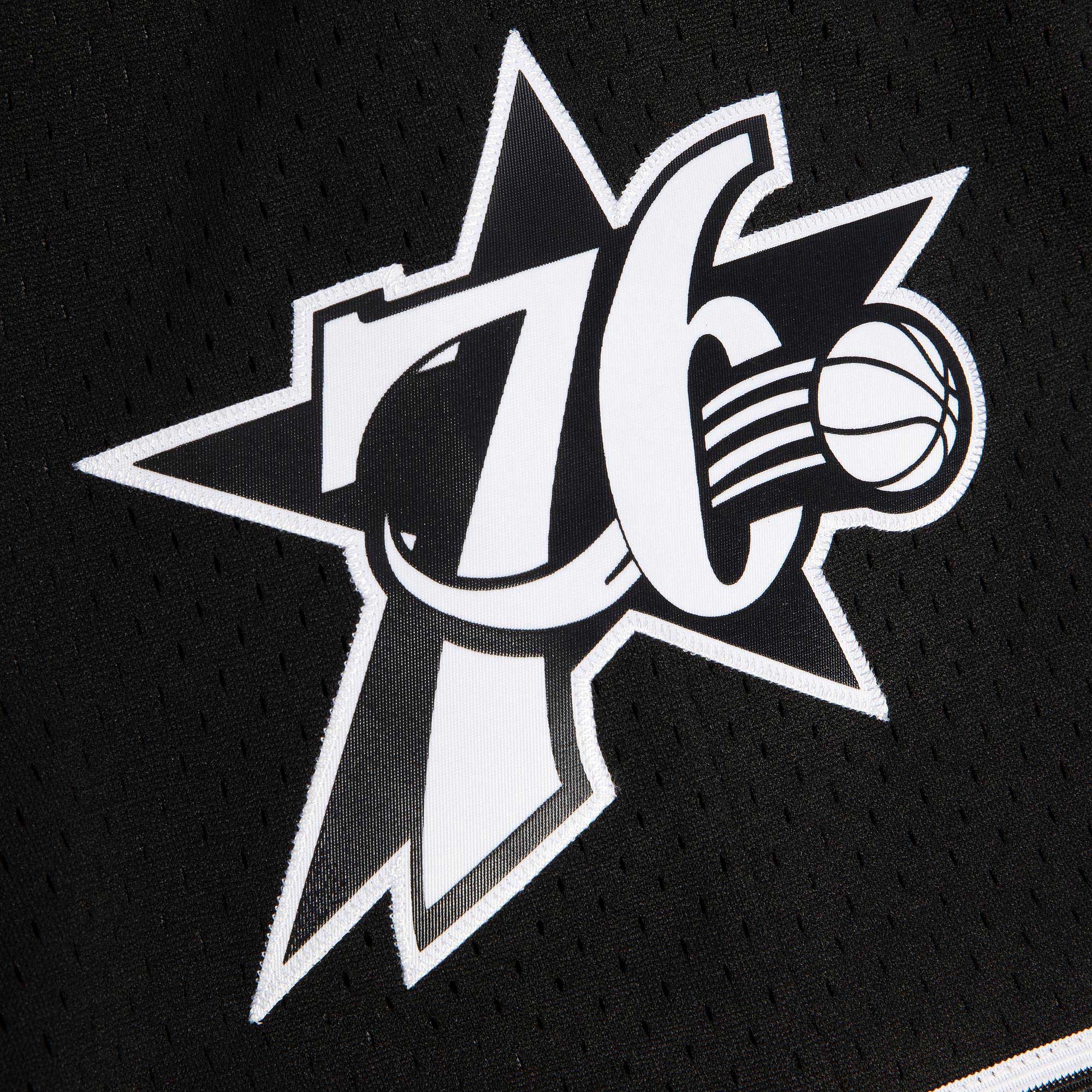 Men's Mitchell & Ness Black Philadelphia 76ers 1999-00 Hardwood Classics White Logo Swingman Shorts - Image 9