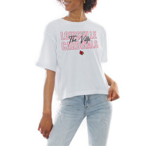 Women's Gameday Couture White Louisville Cardinals Slogan Boxy Fit Cropped T-Shirt