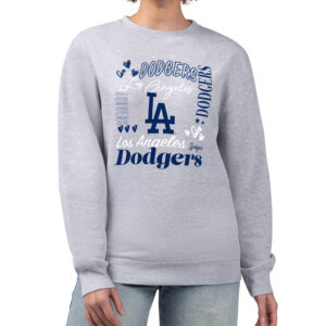 Women's G-III 4Her by Carl Banks Heather Gray Los Angeles Dodgers Collage Team Graphic Fleece Pullover Hoodie