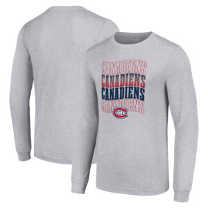Men's Starter Heather Gray Montreal Canadiens Four Team Name Logo Long Sleeve Graphic T-Shirt