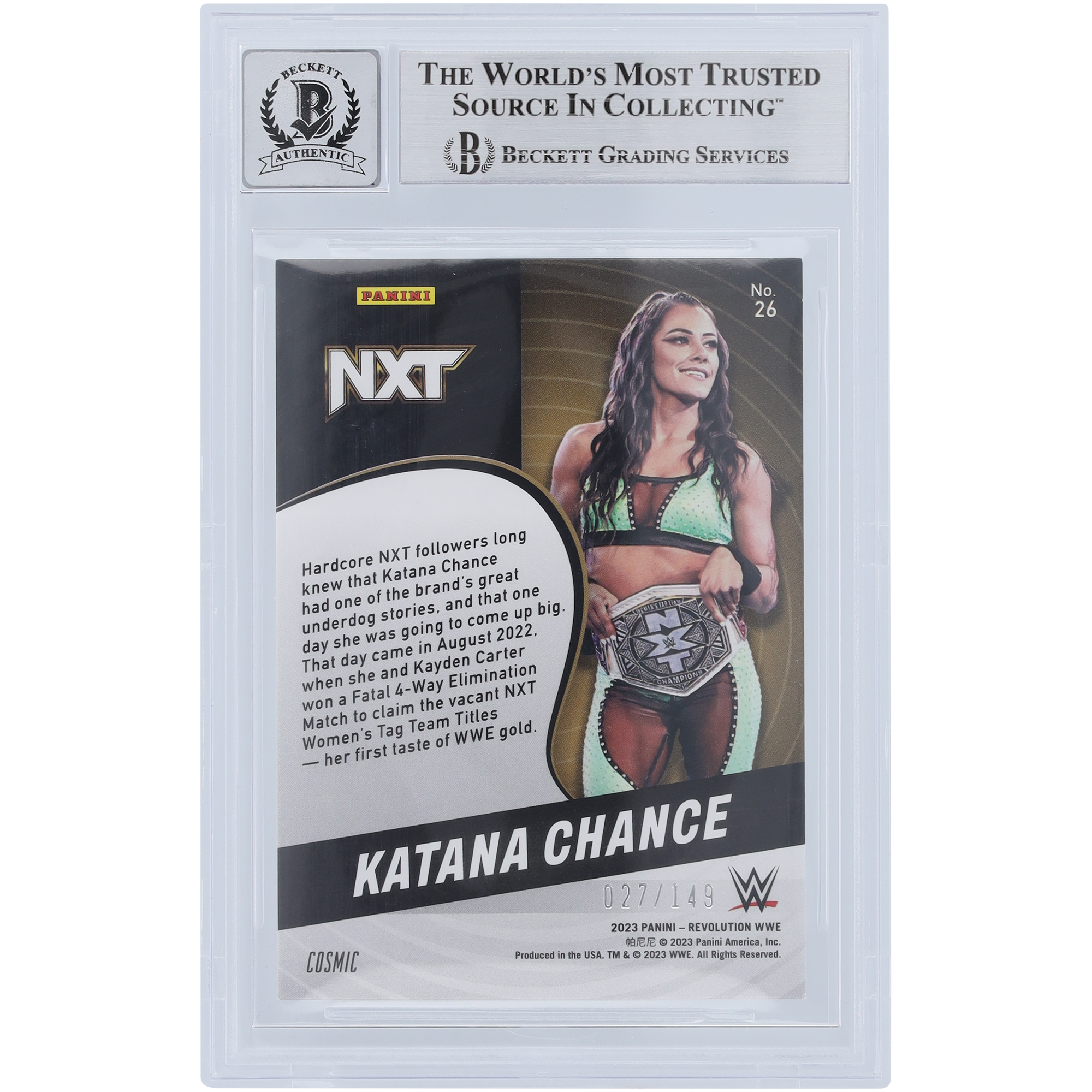 Katana Chance WWE Autographed 2023 Panini Revolution Cosmic #26 #27/149 Beckett Fanatics Witnessed Authenticated 10 Card - Image 3