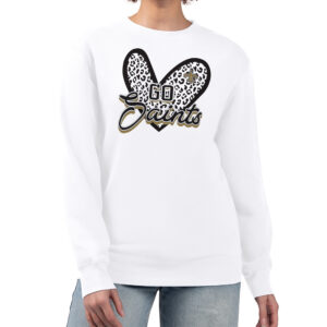 Women's G-III 4Her by Carl Banks White New Orleans Saints Leopard Heart Pullover Sweatshirt