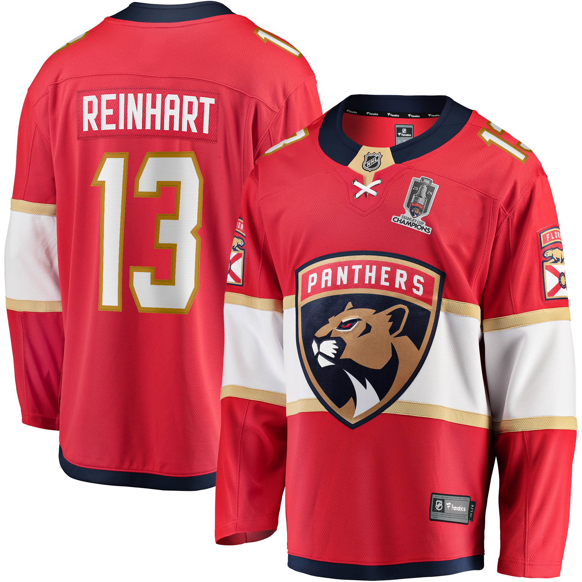 Men's Fanatics Sam Reinhart Red Florida Panthers Home 2024 Stanley Cup Champions Breakaway Player Jersey - Image 6