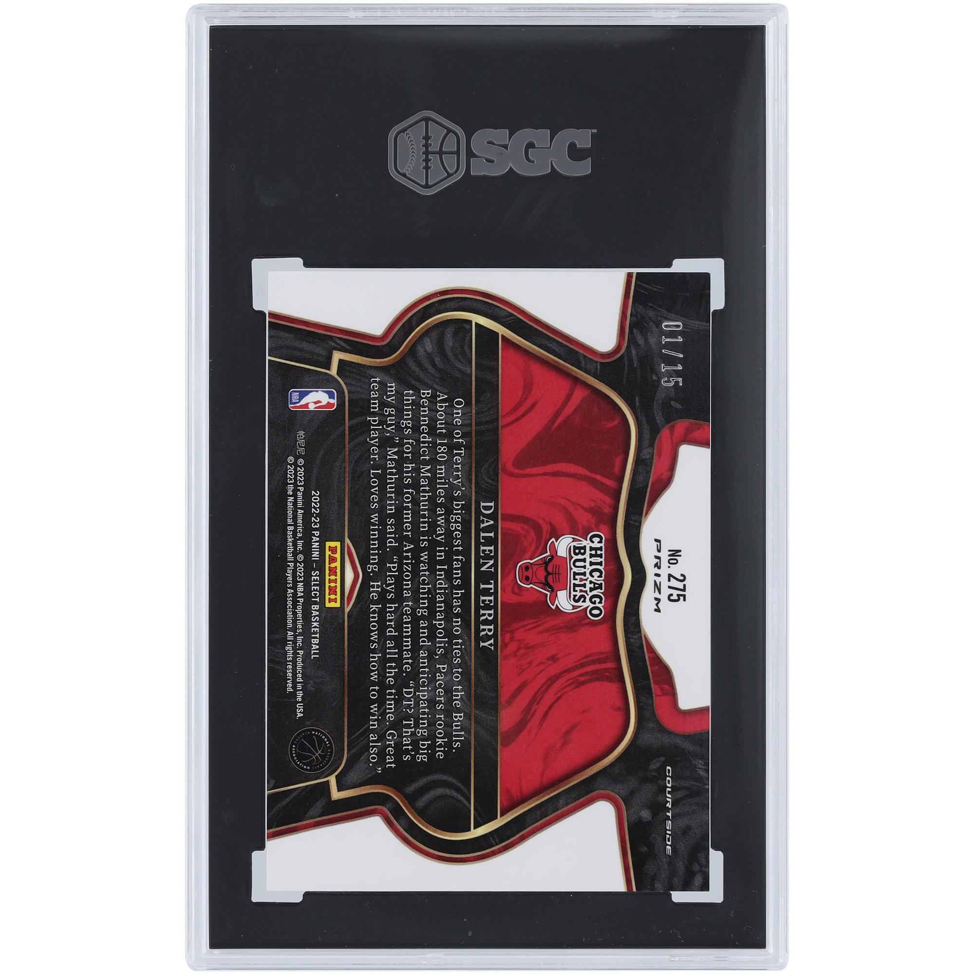 Dalen Terry Chicago Bulls 2022-23 Panini Select Orange Pulsar #275 #1/15 SGC Authenticated 9 Rookie Card - Image 8