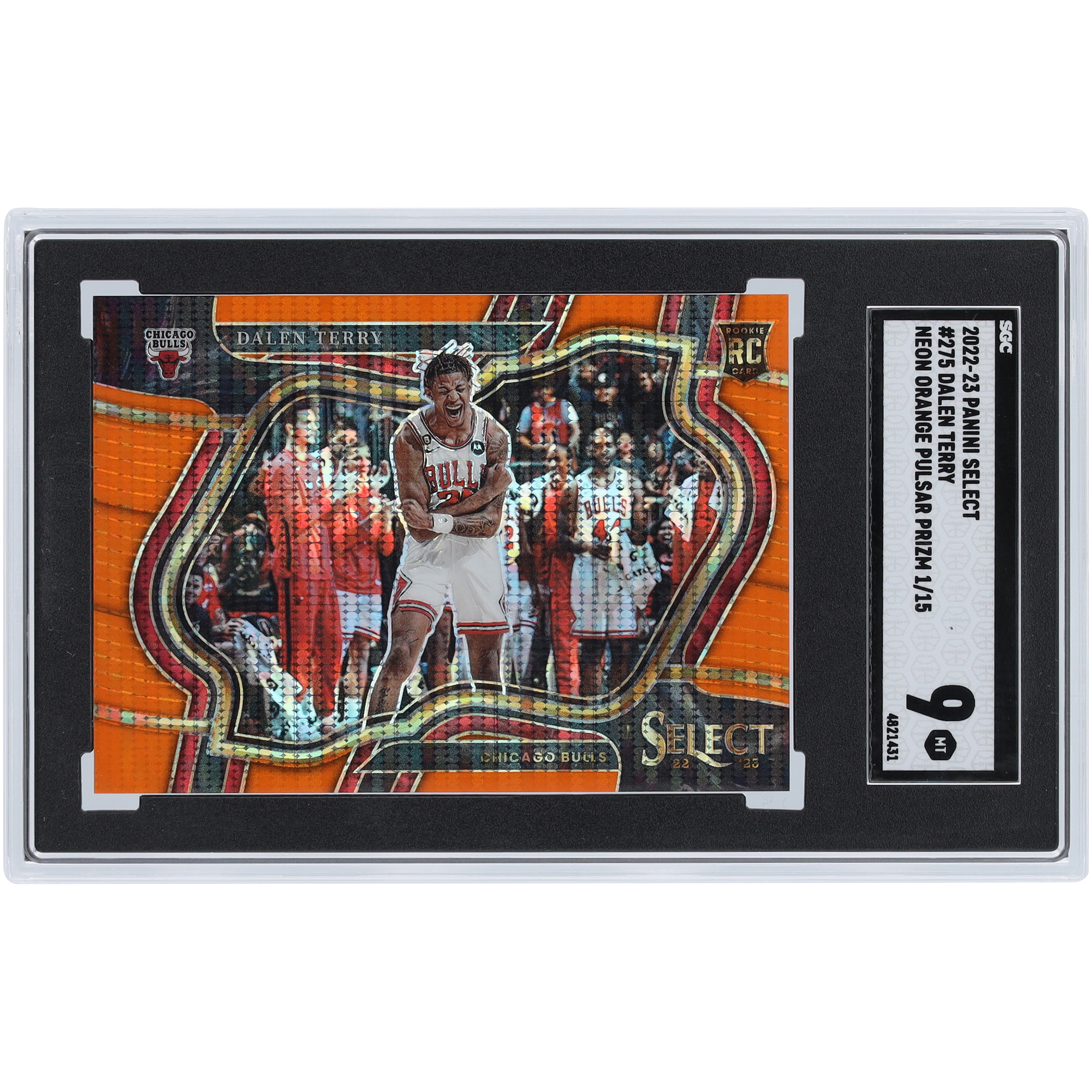 Dalen Terry Chicago Bulls 2022-23 Panini Select Orange Pulsar #275 #1/15 SGC Authenticated 9 Rookie Card - Image 9