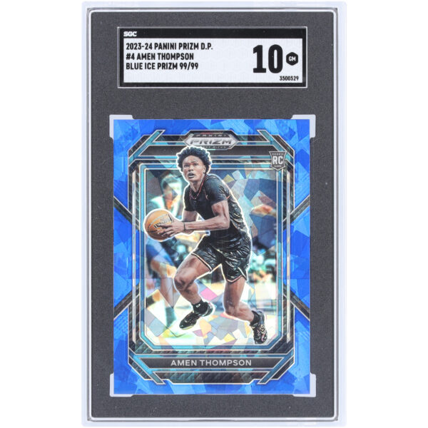 Amen Thompson Houston Rockets 2023-24 Panini Prizm Draft Picks Blue Ice Prizm #4 #99/99 SGC Authenticated 10 Card - Image 4