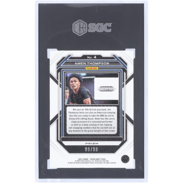 Amen Thompson Houston Rockets 2023-24 Panini Prizm Draft Picks Blue Ice Prizm #4 #99/99 SGC Authenticated 10 Card - Image 5