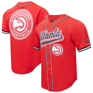 Men's Pro Standard Red Atlanta Hawks Script Tail Mesh V-Neck Button-Up Shirt