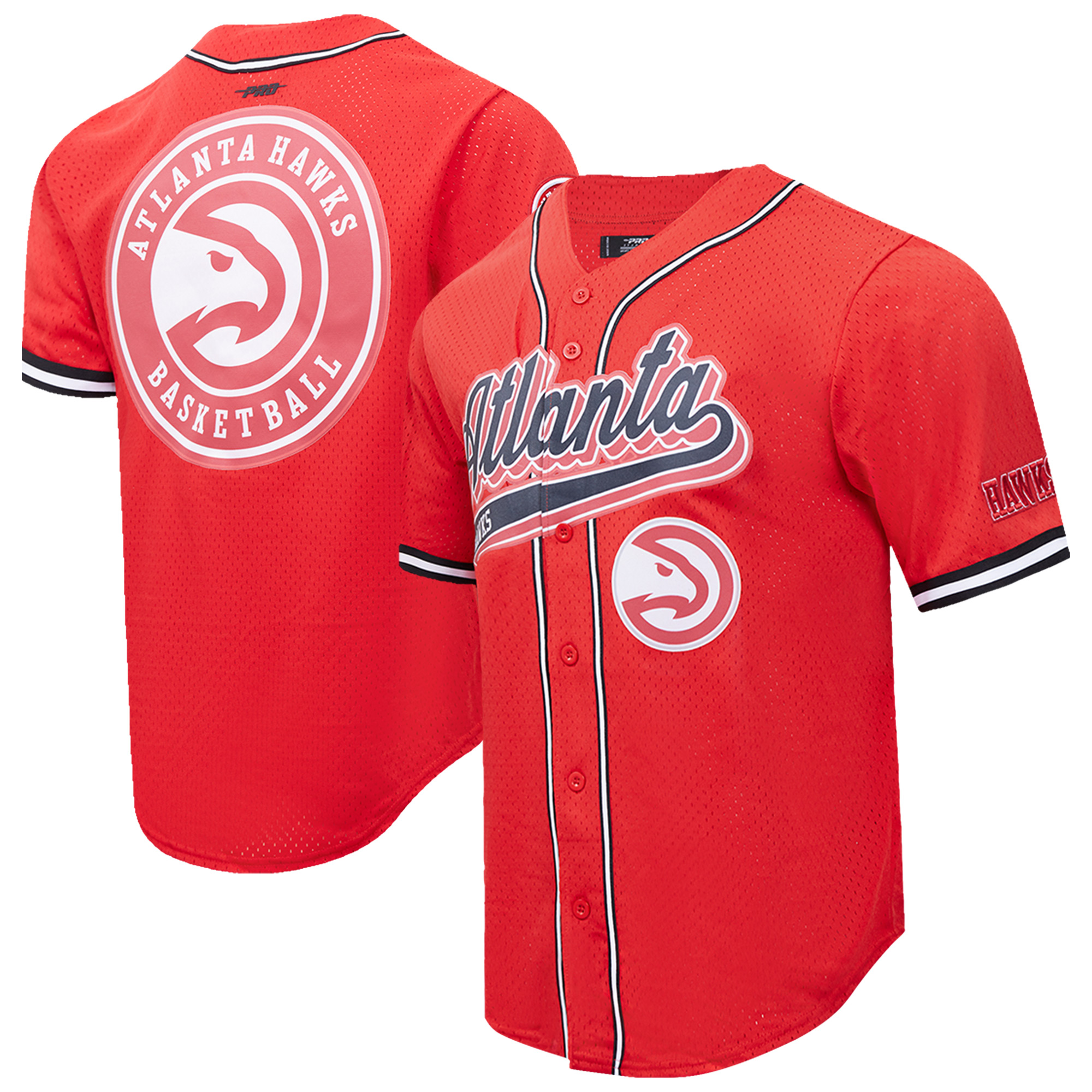Men's Pro Standard Red Atlanta Hawks Script Tail Mesh V-Neck Button-Up Shirt