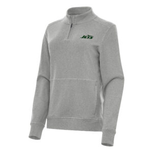 Women's Antigua  Heather Gray New York Jets Crush Quarter-Zip Jacket