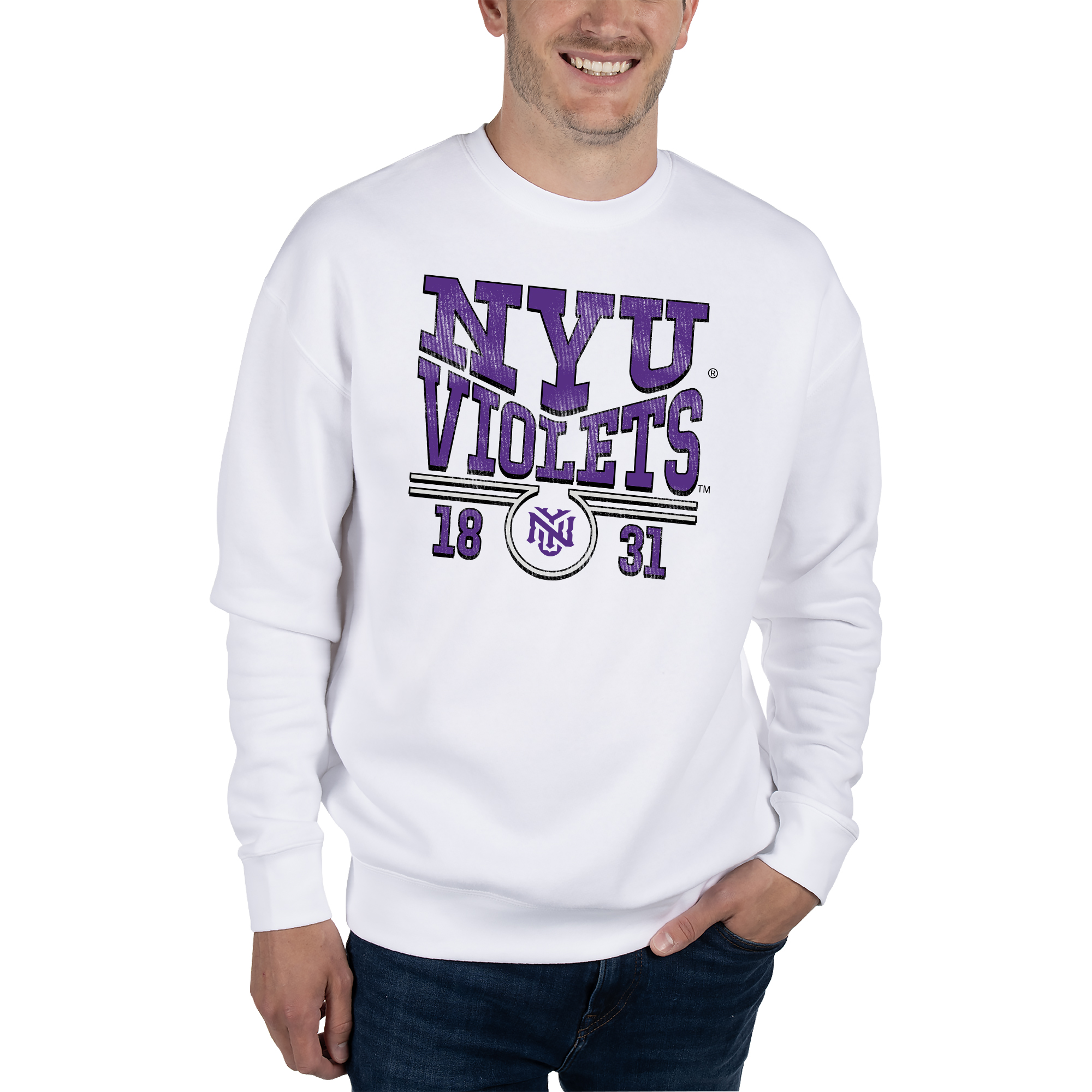 Unisex Uscape Apparel White NYU Violets Coastal Fleece Pullover Sweatshirt