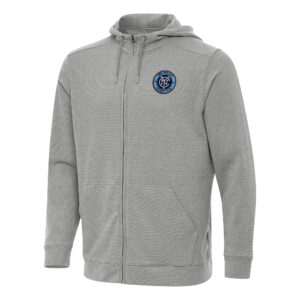 Men's Antigua Heather Gray New York City FC Effortless Full-Zip Hoodie
