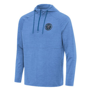 Men's Antigua Heather Sky Blue New York City FC Spikes Raglan Quarter-Zip Hoodie