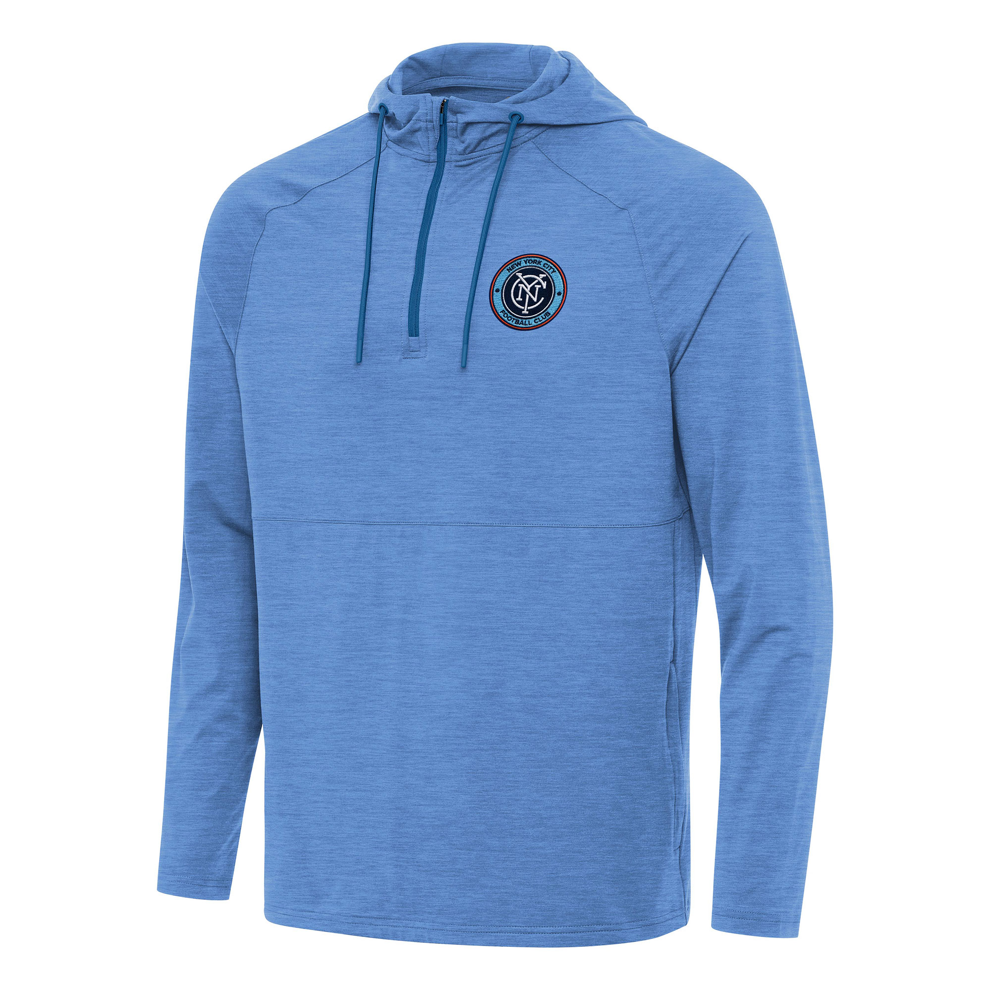 Men's Antigua Heather Sky Blue New York City FC Spikes Raglan Quarter-Zip Hoodie