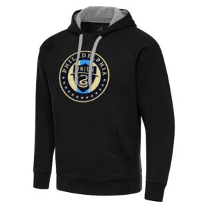 Men's Antigua Black Philadelphia Union Big & Tall Team Crest Victory Raglan Pullover Hoodie