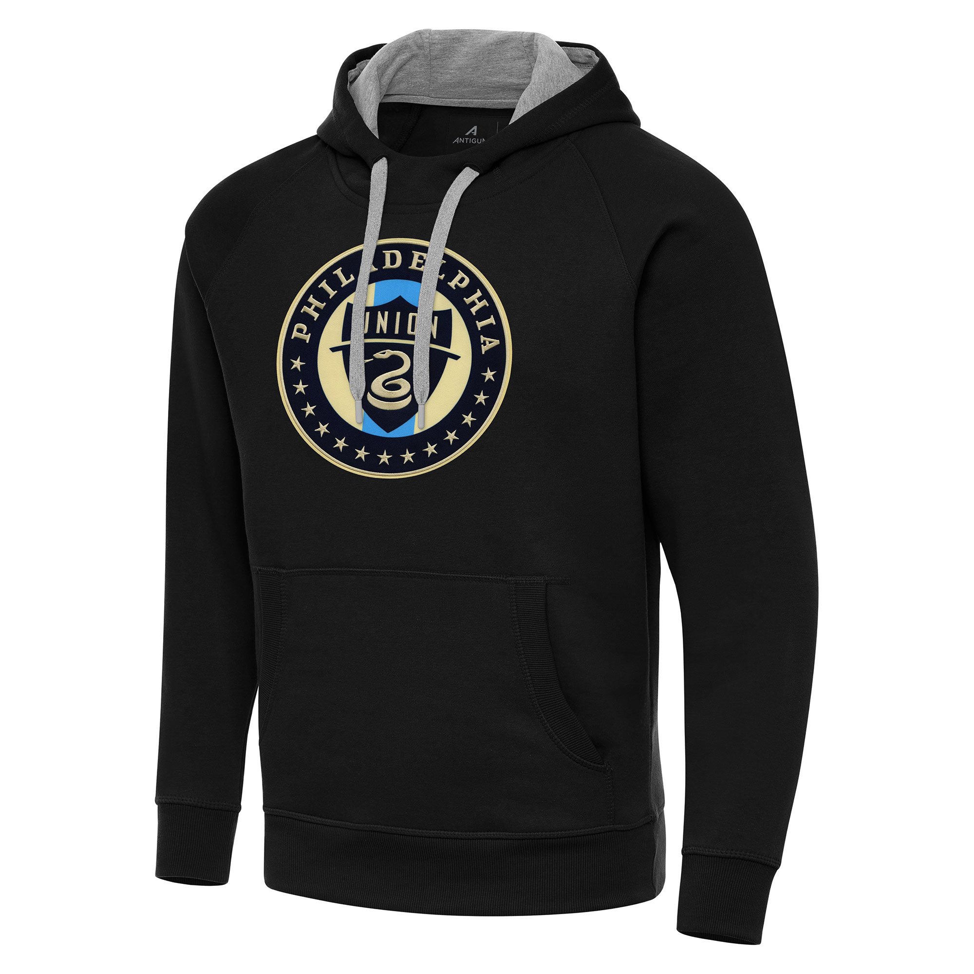 Men's Antigua Black Philadelphia Union Big & Tall Team Crest Victory Raglan Pullover Hoodie